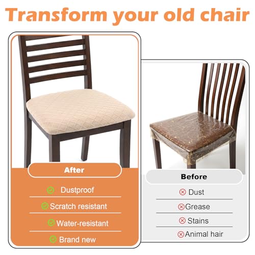 Kifmurase 6Pcs Stretch Chair Seat Covers, Removable Washable Dining Room Chair Covers, Anti-Dust Seat Cushion Slipcovers, Kitchen Seat Slipcovers for Home, Restaurant, Banquet