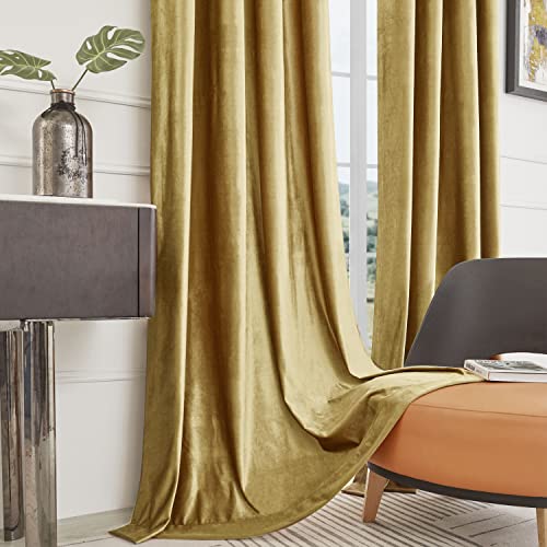 BULBUL Velvet Gold Curtains 84 inch Length- Living Room Blackout Thermal Window Drapes Darkening Decor Grommet Curtains for Bedroom Set of 2 Panels