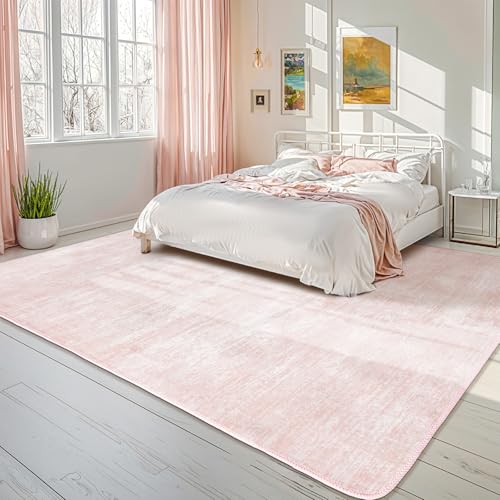 5x7 Washable Area Rug, Pink Solid Area Rugs for Living Room & Bedroom