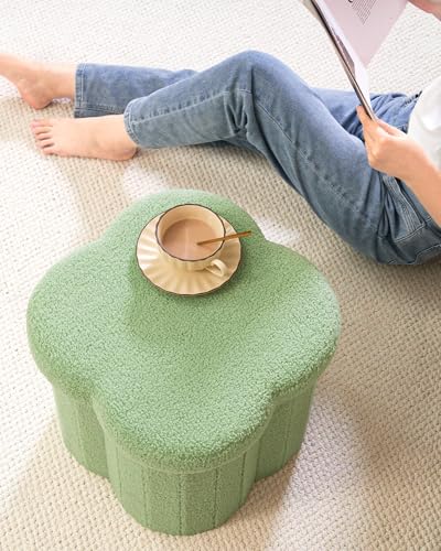 B FSOBEIIALEO Storage Ottoman Cube, 15" Flower Shaped Ottomans, Green