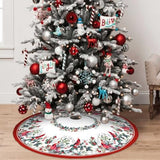Christmas Tree Skirt 48Inches Winter Cardinal Birds Xmas Tree Skirt, Red Poinsettia Floral Holly Leaves Christmas Tree Mat for Home Party Holiday Indoor Outdoor Decorations (Red, 48in)