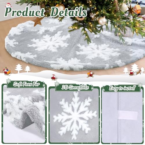 Grey White Tree Skirt Snowflakes Tree Skirts 36 Inch Large Christmas Tree Skirts Luxury Floor Mat for Xmas Tree Skirt Christmas Tree Decorations