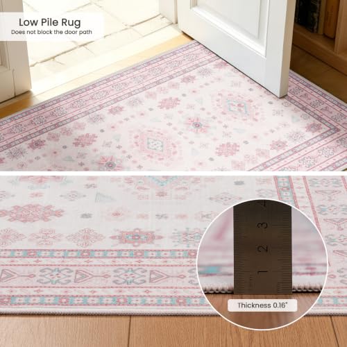 2x6 Runner Rug Washable Non Slip Small Floor Mat for Entry, Kitchen, Pink
