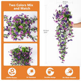 Artificial Hanging Flowers for Outdoors, 2 Pcs Fake Hanging Plants Spring Summer Decor, UV Resistant No Fade Faux Silk Daisy Flower for Planters Front Door Porch Patio Yard Garden(Double Purple)