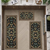 JTJ 3 Piece Kitchen Rug Set with Runner, Washable Vintage Insect, Black