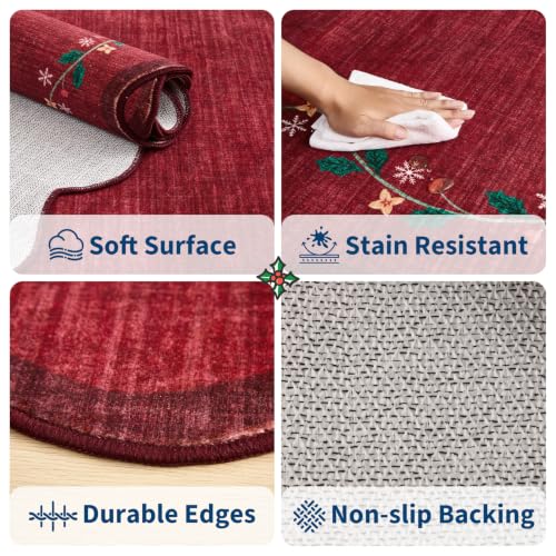 GarveeHome Christmas Rug 2x3 Red Scalloped Washable Doormat for Entryway