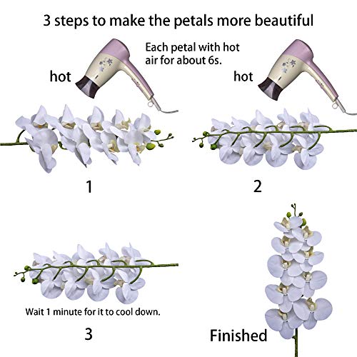 Fnize Orchid Stems Artificial Flowers Real Touch Latex Faux Phalaenopsis Branches 9 Large Blooms 38 Inches 2pcs White