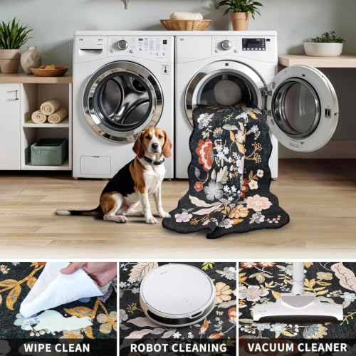 Bathroom Rugs 30x20 Bath Mat: Boho Washable Low-Pile Thin Door Mat Black