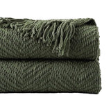 BATTILO HOME Olive Green Chenille Throw Blanket for Bed, Knit Throw Blanket,Super Soft Warm Home Decor Throw Blanket with Tassels for Couch,Sofa and Living Room,50" x 60"