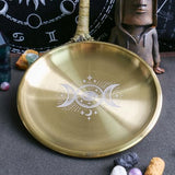 Offering Bowl Prayer Ritual Plate Great for Wicca, Altar use, Ritual use, Incense Burner, smudging Bowl, Decoration (Golden Triple Moon)