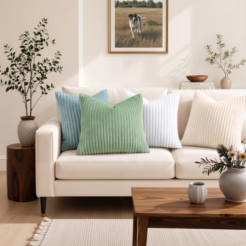 Simmore Fall Soft Sage Green Flannel Throw Pillow Covers 22X22 Set of 2