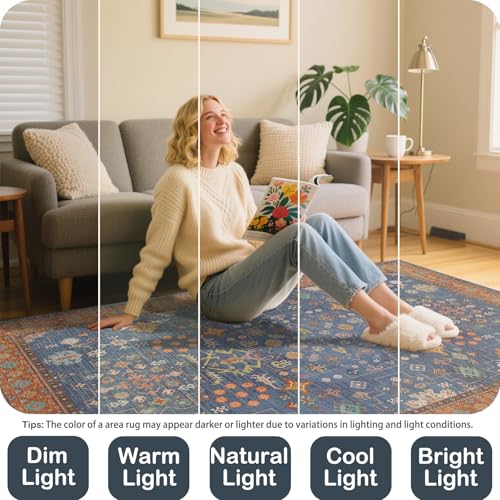 2'6 x 10' Runners Rug for Kitchen Washable (Indigo Terracotta)