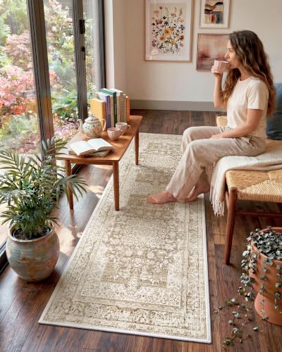 Washable Vintage Area Rug for Kitchen, 2x6 Khaki Runner Rugs