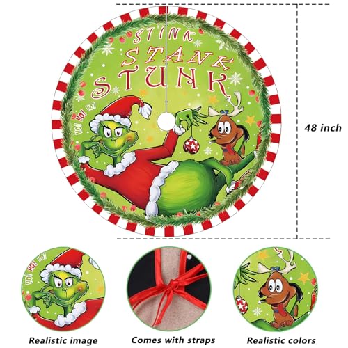 48 Inch Christmas Tree Skirt - Soft and Funny Farmhouse Christmas Tree Collar with Red & Green Trim Decor Xmas Holiday Decoration (Style A)