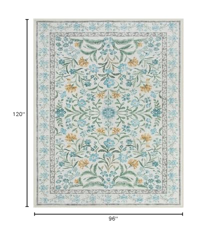 Lahome Light Blue Bedroom Rug 8x10 Under Bed, Boho Washable Rugs for Living Room Nursery, Soft Wool Vintage Low Pile Carpet for Dining Room Girls
