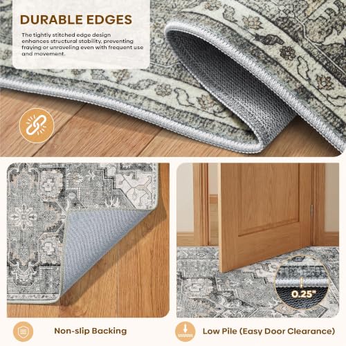 LIVELYGLOW 9x12 Retro Vintage Area Rug, Non-Slip Carpet, Gray Vintage