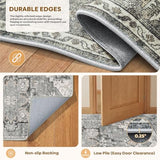 LIVELYGLOW 9x12 Retro Vintage Area Rug, Non-Slip Carpet, Gray Vintage
