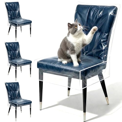 4 Pack Dining Chair Covers, Fits 16-23" Waterproof Chair Covers Clear Plastic Seat Protector for Kitchen Keep Your Chairs Away from Water Dust Stain and Pet Claws
