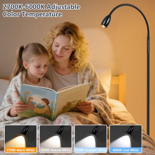 Reading Floor Lamp, 72" Tall LED Lamp with Flexible Gooseneck, Dimmable Zoomable Spotlight, Adjustable Color Beam Standing Lamp, Touch & Remote Control, Task Craft Bedroom Living Room, Matte Black