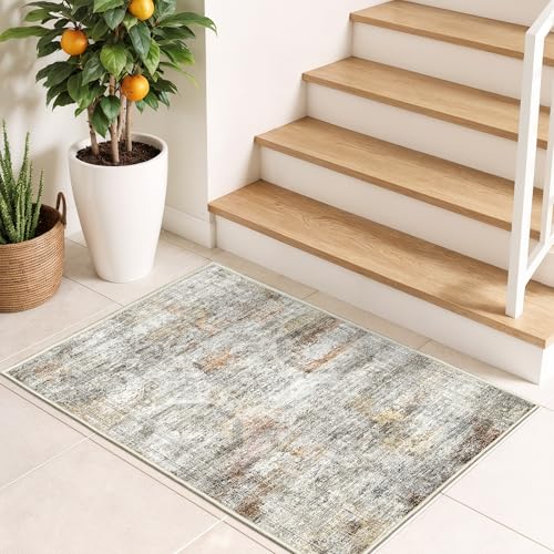 2x3 Rug Non Slip, Small Washable Entryway Rug,Grey
