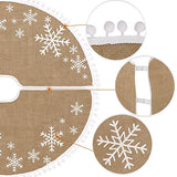 MACTING Christmas Tree Skirt, 30 Inch Small Burlap Tree Mat with White Large Small Snowflake Patterns Pom Poms for Holiday Party Indoor Home Christmas Tree Decorations