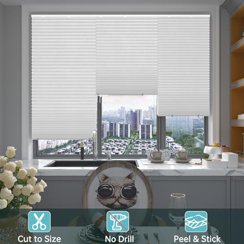 Changshade 6 Pack Temporary Shades, Pleated Paper Blinds for Indoor Windows Cut to Size Adhesive Paper Shades No Tools No Drilling for Office, Bedroom, Living Room,36" W x 72" H,White