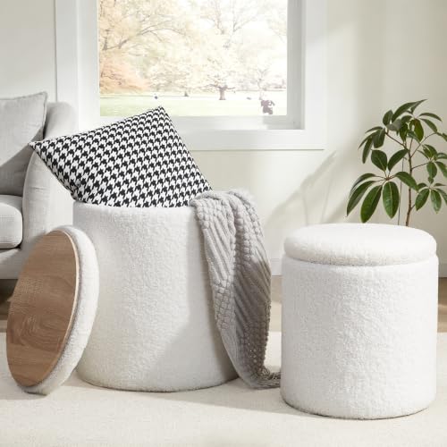 Round Ottoman with Storage Set of 2, Storage Vanity Stool