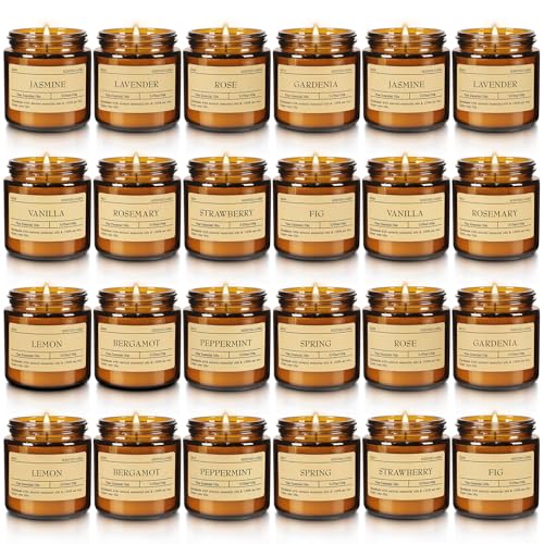 Scented Candle Set 24 Pack, Candle for Home Scented, Odor Eliminating, Stress Relief, Long Lasting Soy Wax Gift Set
