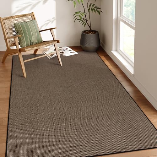 Lahome Noe Farmhouse Black Rug for Living Room, 5x8 Washable Area Rug for Dining Room Office, Neutral Large Non Slip Non Shedding Floor Carpet for Bedroom Entry
