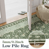 Lahome Green Washable Runner Rug, Low Plie Soft 2x6 Runner Rug Non Slip Kitchen Runner, Vintage Floral Carpet Runners for Bedroom Entryway Bathroom (2'x6', Green)