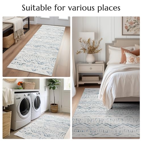 jinchan 8x10 Boho Moroccan Washable Living Room Area Rug, Blue