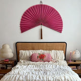 ChumDecor Fan Wall Decor,Large Bamboo Fan Wall Art for Boho Hanging Headboard,Decorative Folding Fan for Over Bed Decorations, (Pink, 31inch)