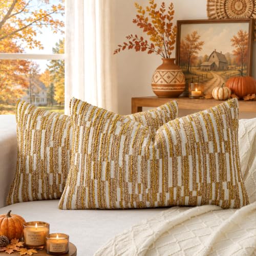 Boho Striped Decorative Throw Pillow Covers 20"X12"Set of 2 Mustard Yellow