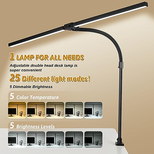 LED Desk Lamp for Office Dorm Home - Eye Caring Desk Light with Timer, Remote Control 24W Brightest Dual Screen Computer Monitor Gooseneck Dimmable Table lamp with Anti-Glare Cover Clamp