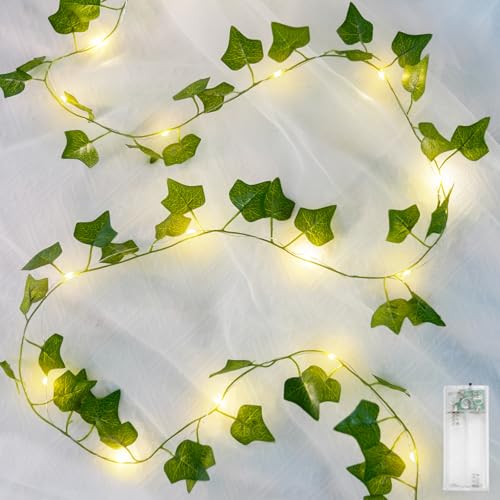 suddus Fake Vines with Lights Battery Operated, 20 LED 6.56FT Ivy Garland Fairy Lights with Timer, Leaf String Lights for Bedroom,Room,Window,Wall,Party,Garden,Wedding Indoor Decor (Warm White)