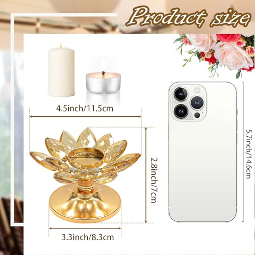 2 PCS Gold Crystal Flower Tea Light Holder, Glass Tealight Candlestick with Metal Base, Votive Candle for Table Centerpiece, Wedding/Parties Decor, Nice Gift