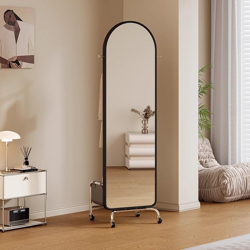 Decorative Full-Length Mirror, Floor-Standing, Household Dressing, Bedroom, Rotatable and Movable Clothes Hanger for Living Room
