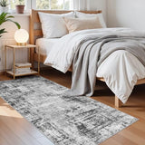 2x6 Washable Kitchen Runner Rug: Abstract Non Slip Throw Door Mat Black