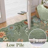 Lahome Floral Rugs for Entryway, 2X3 Washable Kitchen Rugs Ultra-Thin Soft Rug, Non Slip Indoor Door Mat Stain Resistant Boho Small Flore Throw Carpet for Bathroom Bedroom (2x3ft,Green)