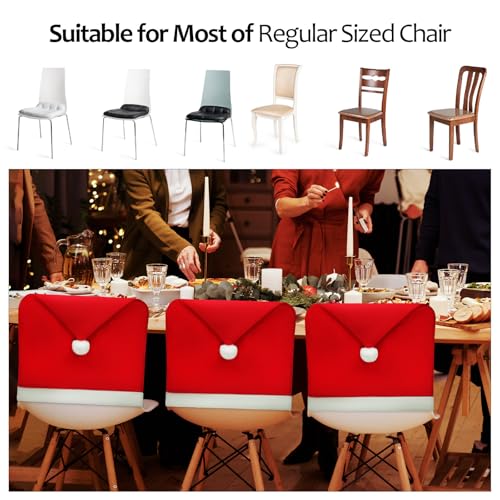 SEWACC 10pcs Christmas Chair Covers, Santa Claus Hat Chair Back Covers, Red Non-Woven Fabric Slipcovers for Christmas Holiday Party Decorations