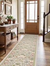 2x10 Floral Runner Rug for Hallways: Non-Slip Machine Washable Long Rugs Boho Soft Rugs for Kitchen,Laundry,Bedroom,Bathroom - Botanical Low Pile Indoor Carpet Runners with Rubber Backing 2x10 Beige