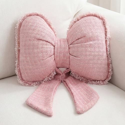 Kathfly Pink Bow Pillow Soft Bow Shaped Throw Pillows Decorative Cute Cushion Aesthetic Home Decor for Room Bed Sofa Couch(Lace Trim,Polyester)