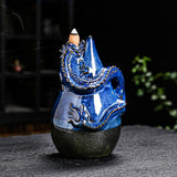 Dragon Incense Burner - Ceramic Backflow Waterfall Burner with Dragon Smoke Fountain, Incense Holder, Cones & Tweezer & Fire Mat for Aromatherapy/Yoga/Home/Office Deco