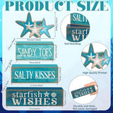 Yuntau 4 Pcs Summer Table Decorations Beach Tiered Tray Decor Starfish Coastal Rustic Wooden Block Sign Stacked Book Nautical Table Centerpiece for Farmhouse Home Living Room Office Desk Shelf Mantel