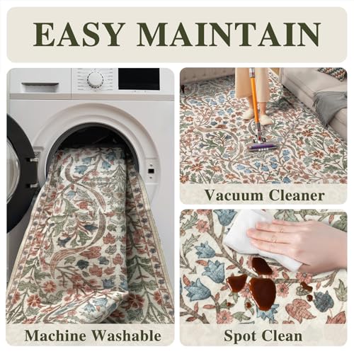 5x8 Washable Area Rug Cream Boho Floral for Living Room Bedroom Nursery