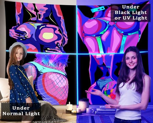 QGHOT Black Light Hot Girl Wall Decor Blacklight Sexy Tapestry Wall Hanging Black Light Sex Poster for Adults Room Bedroom Dorm Decor 60 * 50 in