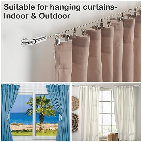OOTSR Wall Mount Children's Art Projects Display Curtain Rod Set - Stainless Steel Photo Hanging Clothesline Window Curtain Tension Wire Multi-purpose Crafts Organizer (5 Meter)