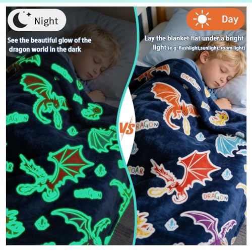 Dragon Gifts, Dragons Blanket and Soft Silicone Night Light, Dragon Theme Gifts and Decoration for Boys Kids