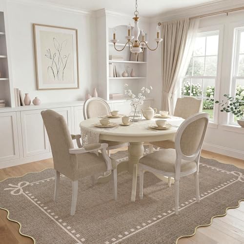 Garvee Scalloped Bow Rug for Living Room Washable Solid Brown 6x9 Area Rugs