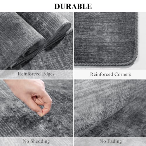 Washable Rug 5x7 Area Rugs for Living Room - Stain Resistant Non-Slip Backing Boho Rug for Bedroom,Durable & Ultra-Thin Vintage Large Area Rug(5x7,Gray)